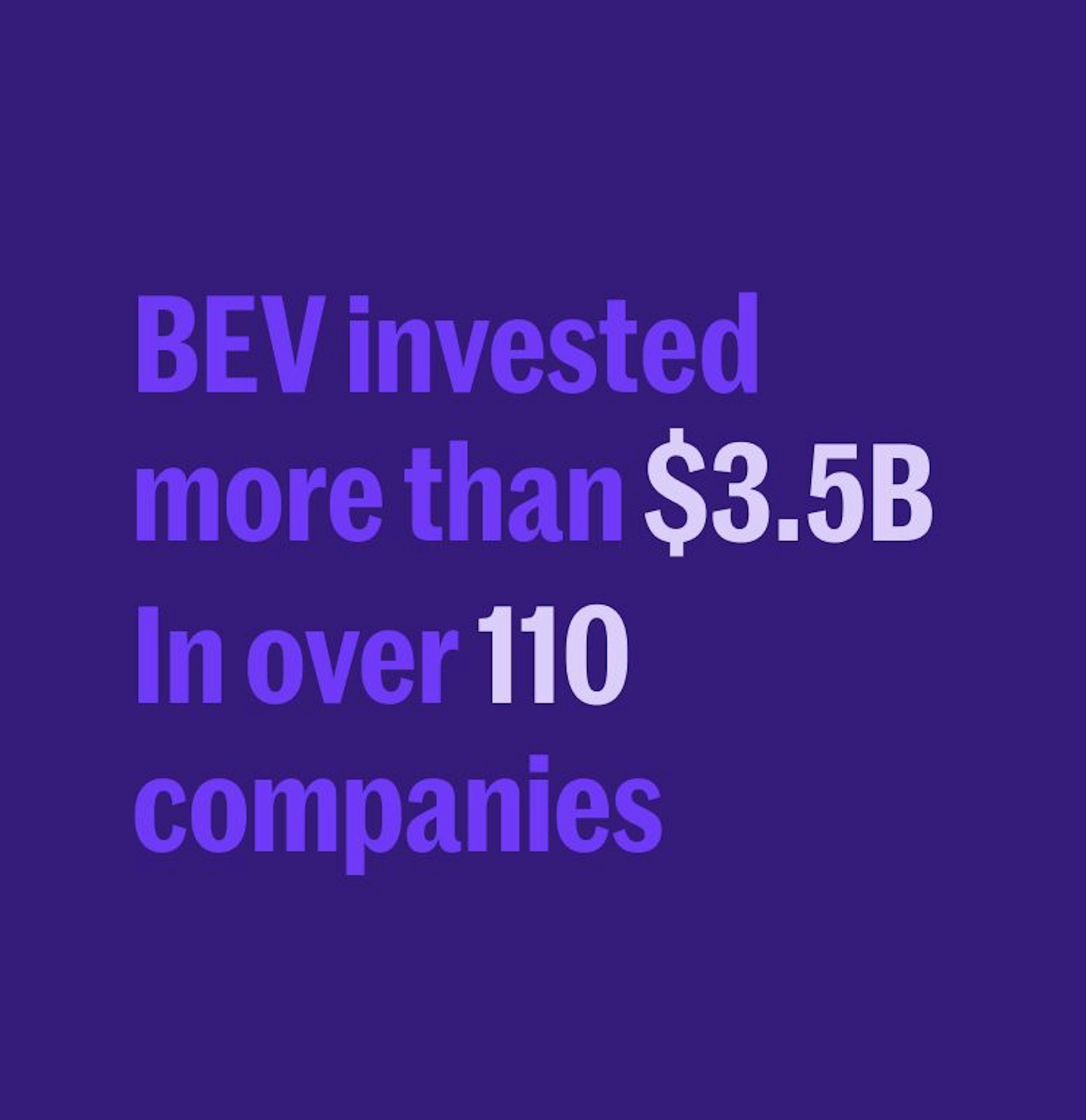 BEV invested more than $3.5B in over 110 companies