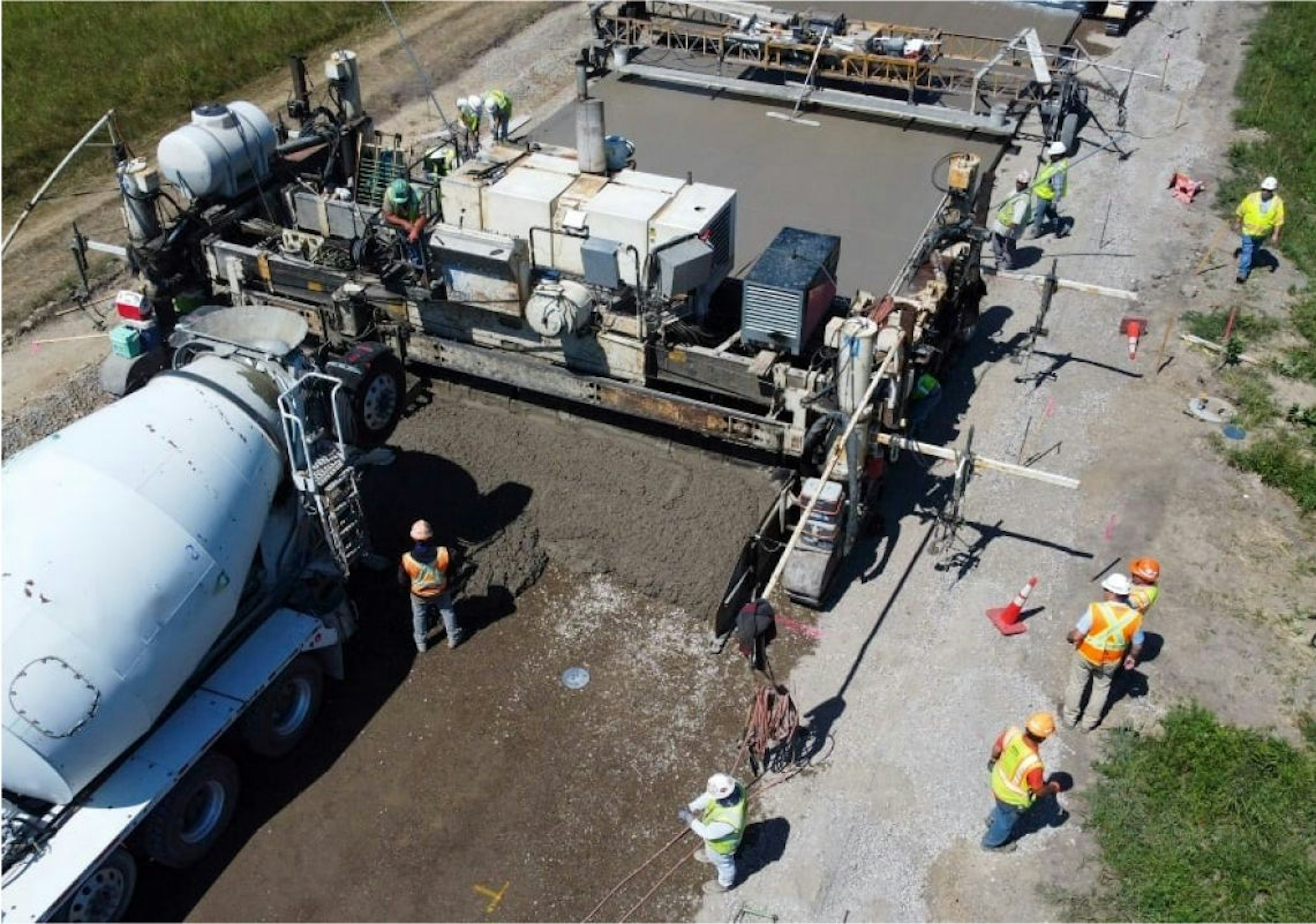 Concrete made with Terra CO2’s low-carbon supplementary cementitious material being poured for a test roadway in Minnesota.