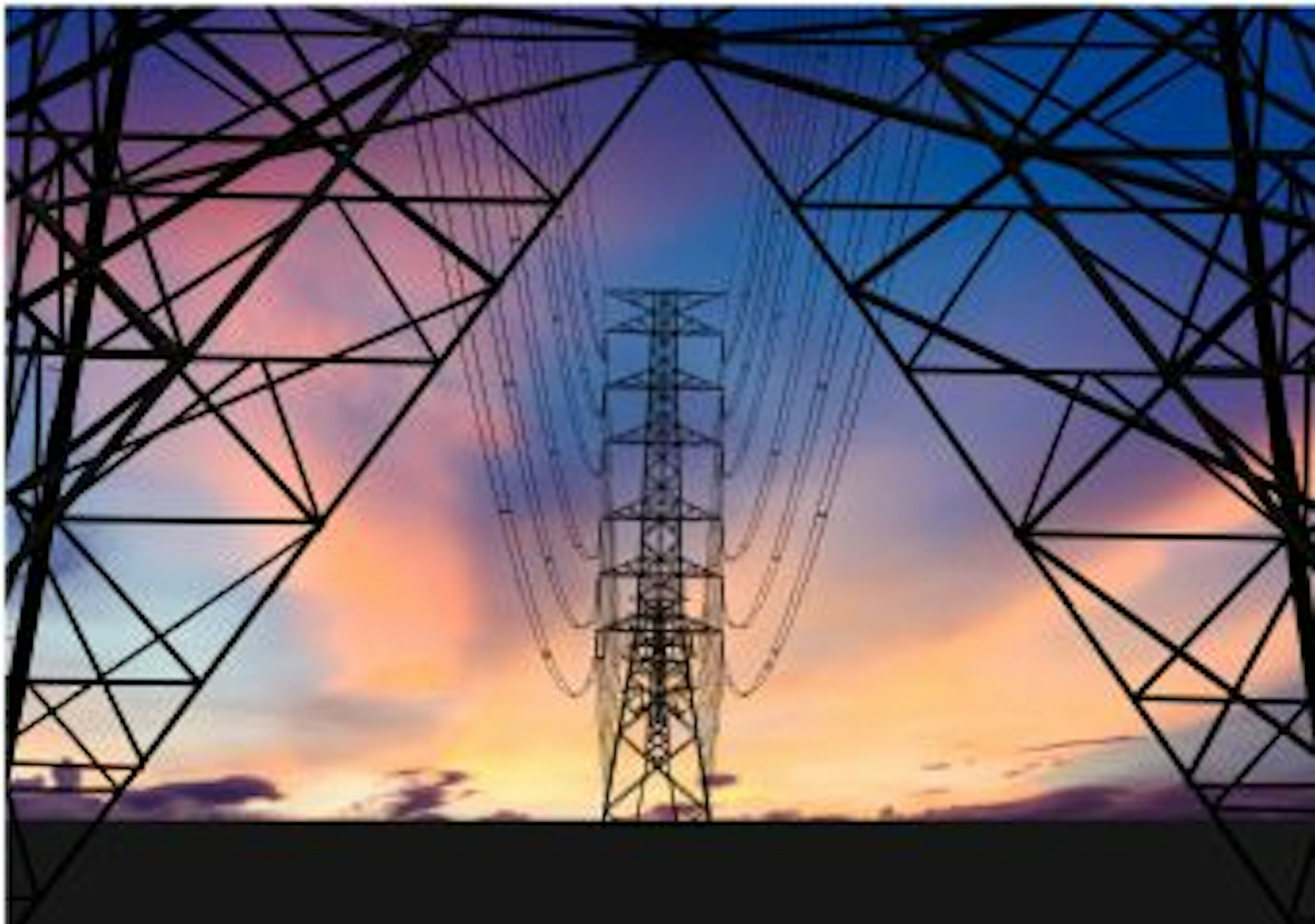 Electricity towers on a colorful sky